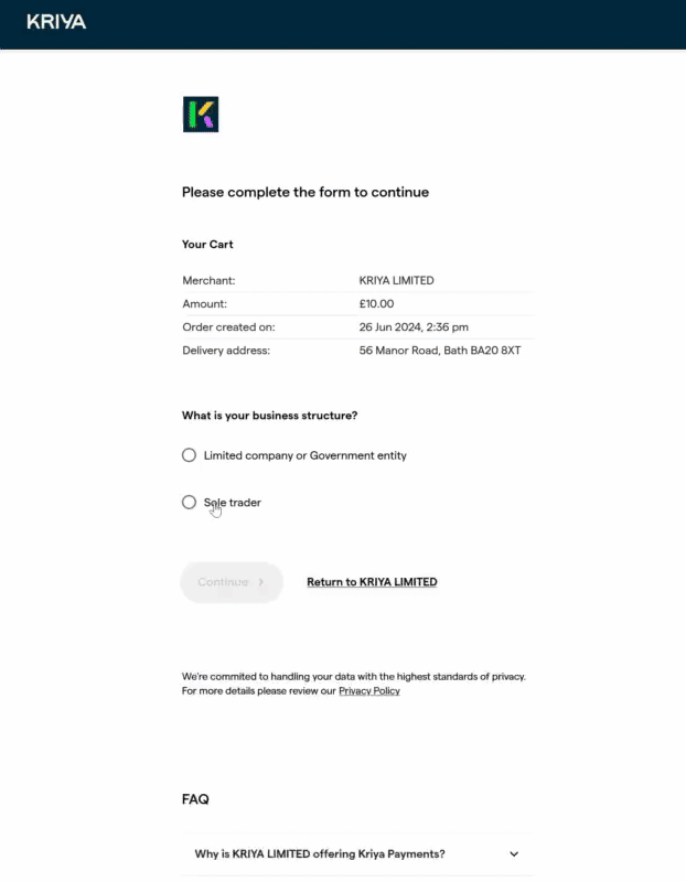 Sole Trader Onboarding